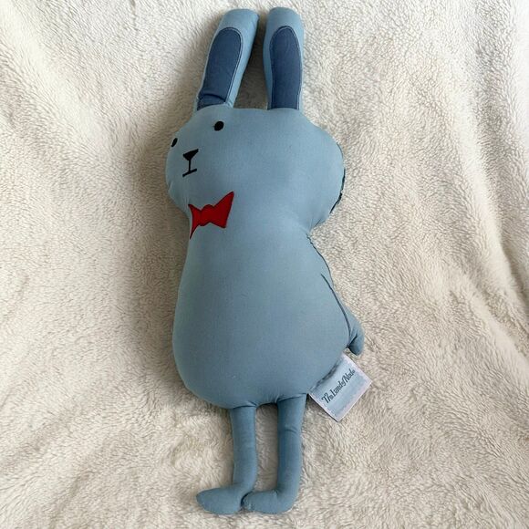 The Land of Nod Blue Bunny Bowtie Pillow 18” Easter Rabbit Plush Nursery Decor - Picture 1 of 5